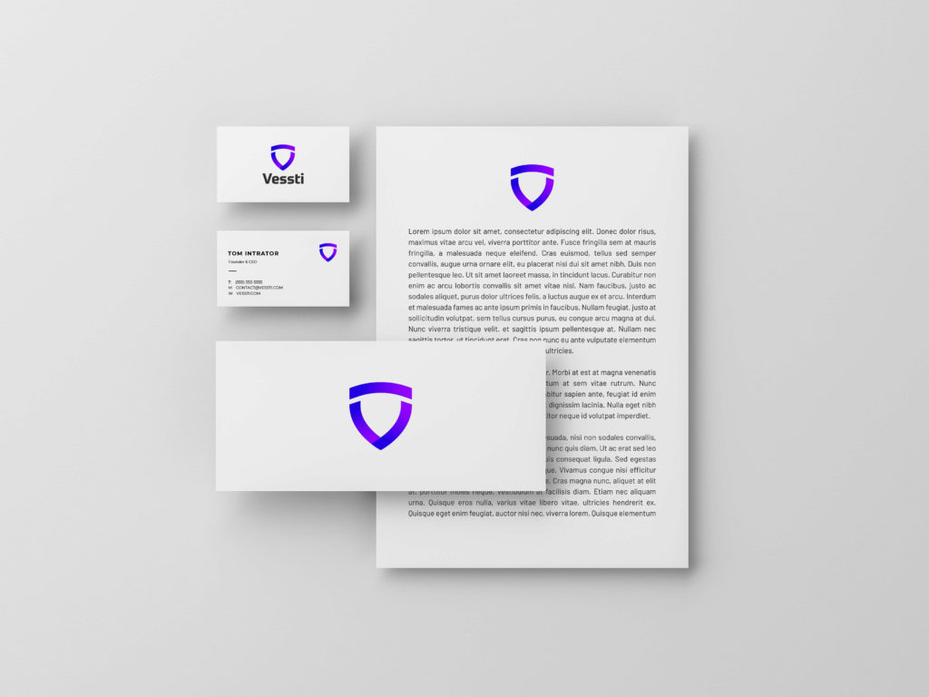Vessti marketing collateral mockup - business letterhead and business cards
