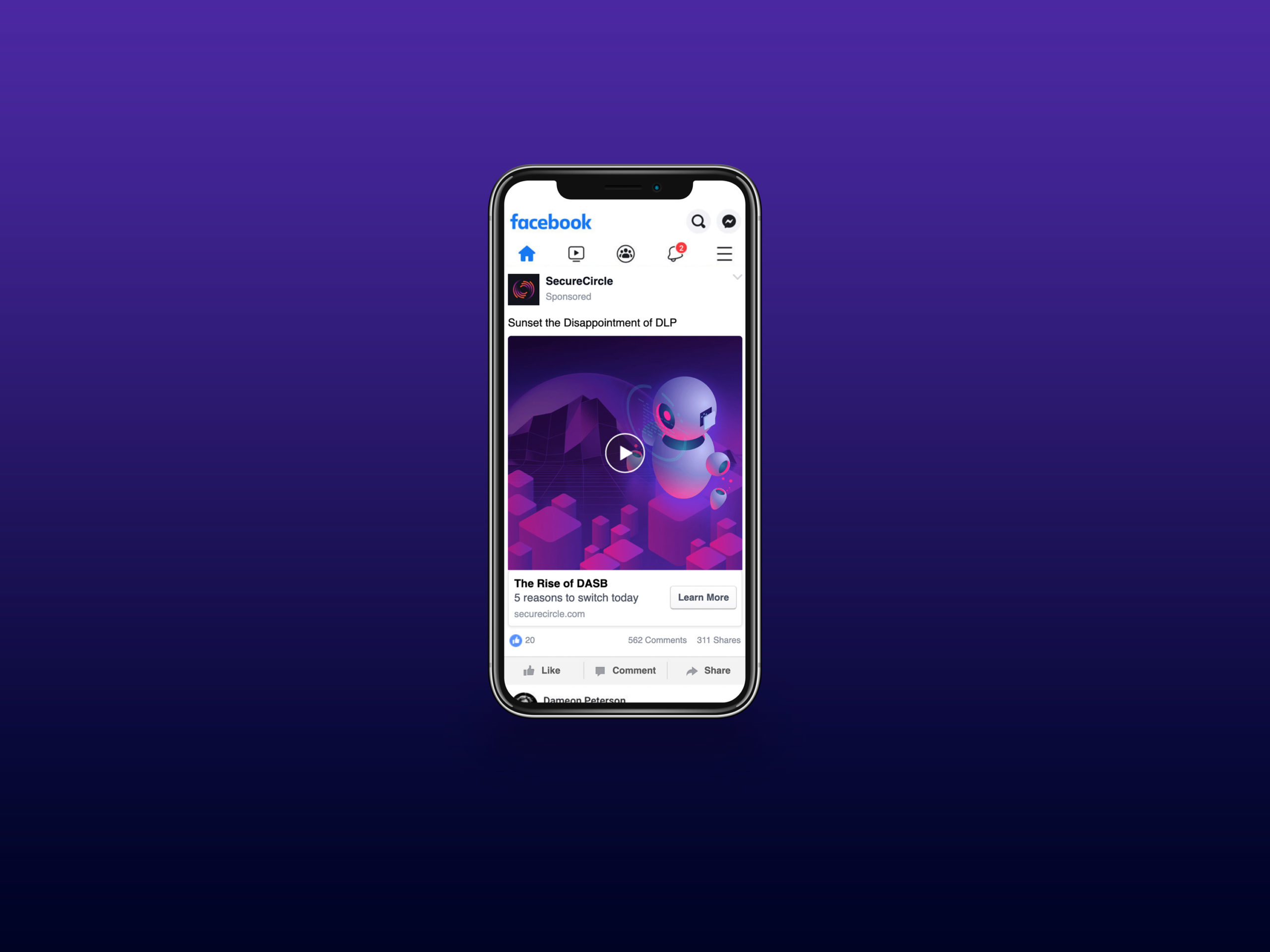Secure Circle Facebook Ad mockup in iphone