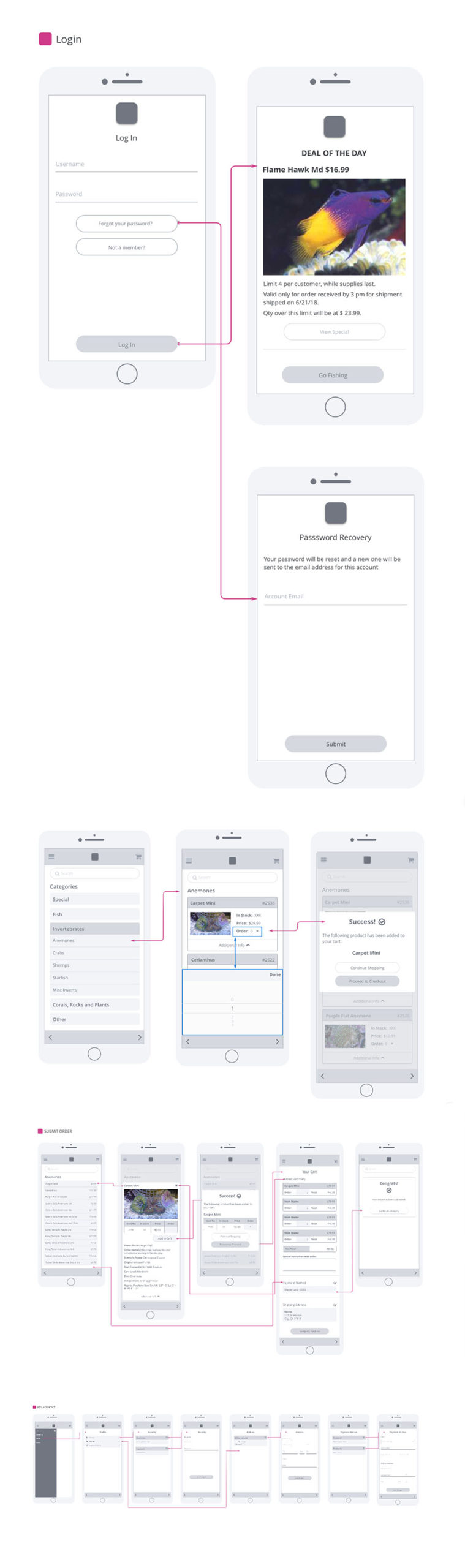 Provided wireframes for Underwater World app