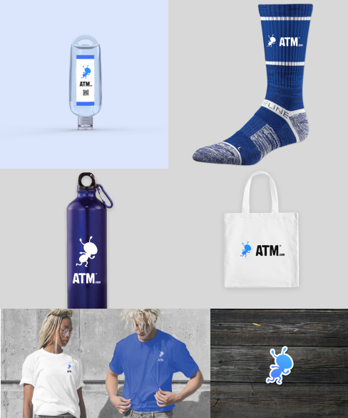 Collage of swag items with ATM logo mocked up for Affiliate Summit West conference