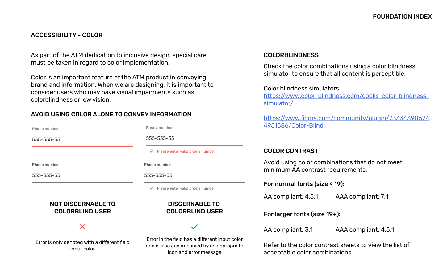 Sample documentation of accessibility for color contrast and color blindness